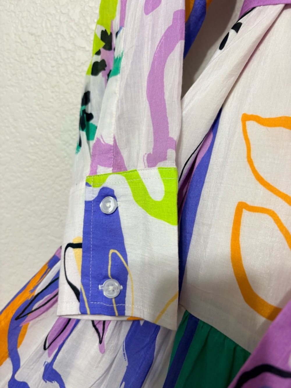 Chico’s Cotton Silk Abstract Floral Tiered Maxi Shirt Dress in Multi-Color LS 6 - Picture 6 of 16
